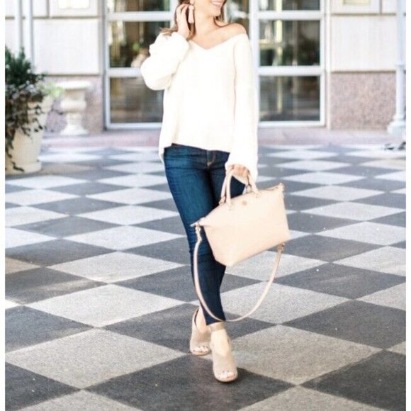 Topshop Womens Sz 4 Cross Back Lace Up Back Sweater Bell Sleeve Boho Ivory s - Picture 11 of 12